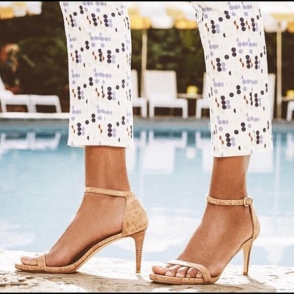 Stuart Weitzman | Nunaked Cork Mid-Heel Strap Sandals Nudist Heels Size 9.5 - Picture 2 of 14